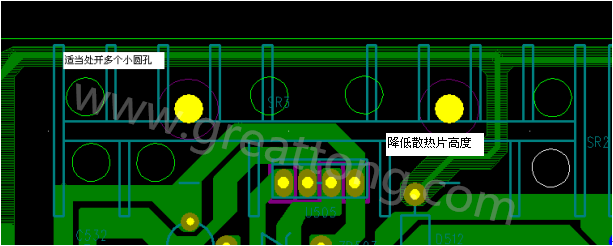 將散熱片減短5MM，合理的開散熱片底下的散熱孔