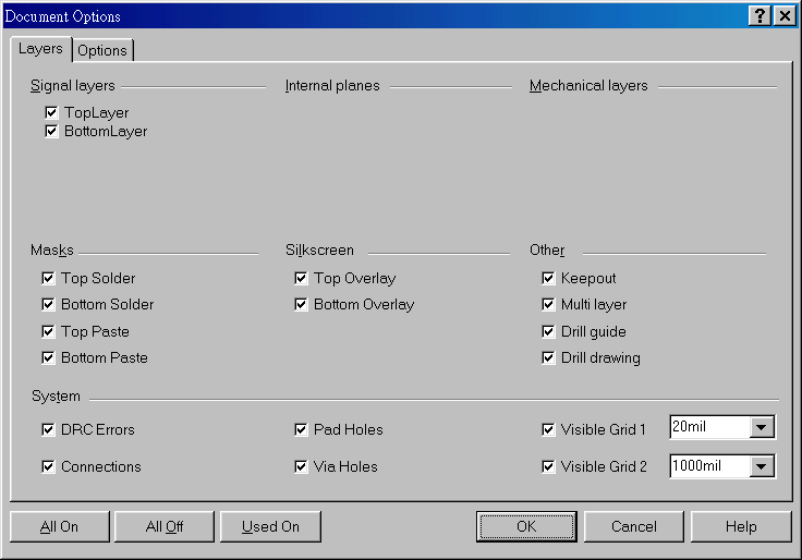 在主功能列，Design >> Option，打開Document Option設置環(huán)境