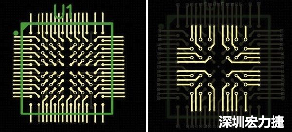 圖4a和4b：從最外層開始向中心為不同的BGA圈布線。